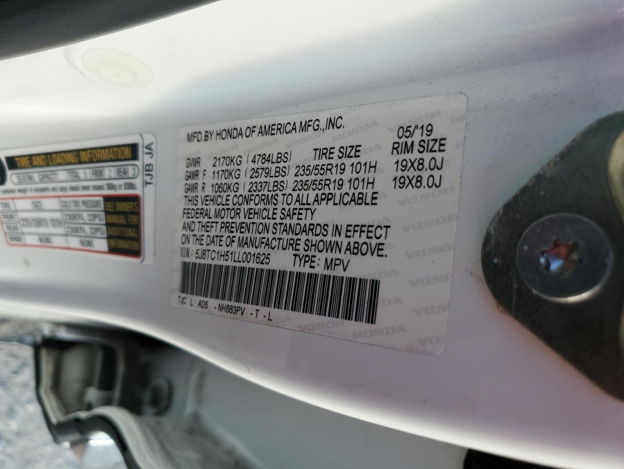 2020 Acura RDX VIN 5J8TC1H51LL001625 Copart auction photo, front end damage thumbnail 13