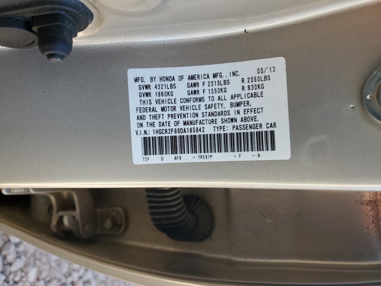 2013 Honda Accord VIN 1HGCR2F89DA185842 Copart auction photo, rear end damage thumbnail 15
