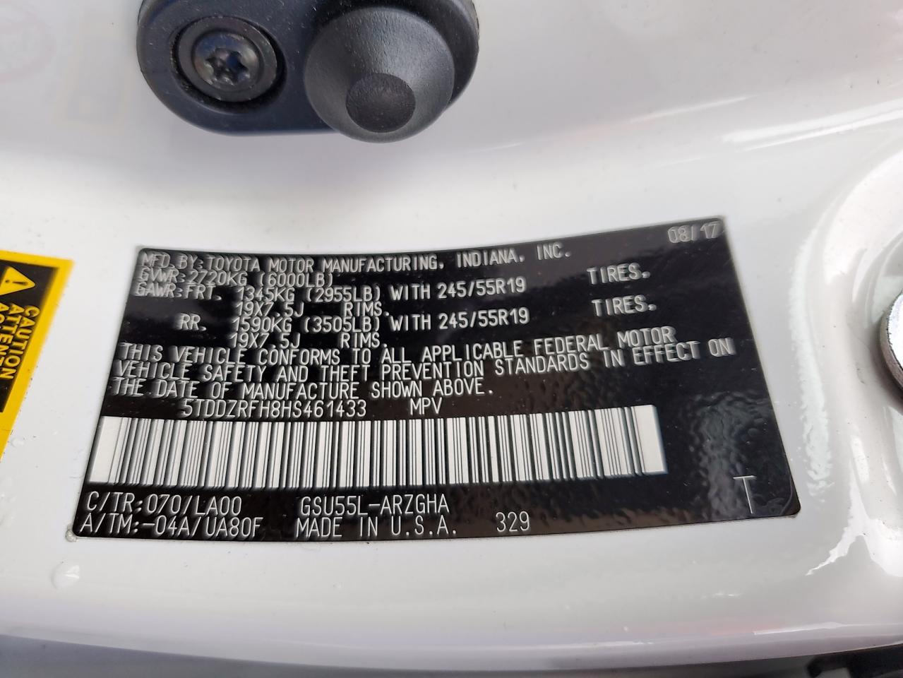 2017 Toyota Highlander VIN 5TDDZRFH8HS461433 Copart auction photo, water/flood damage thumbnail 13
