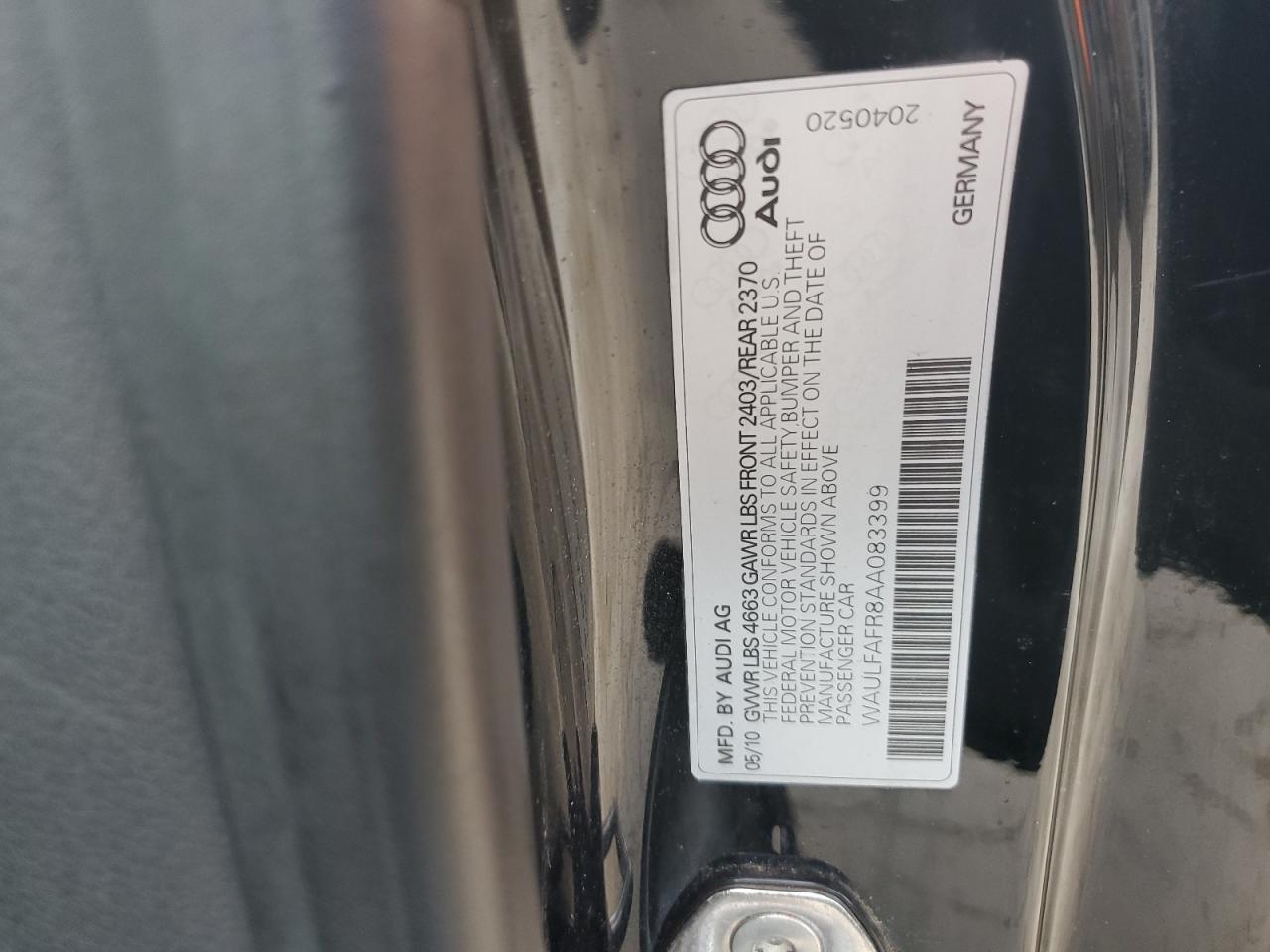 2010 Audi A5 VIN WAULFAFR8AA083399 Copart auction photo, side damage thumbnail 12
