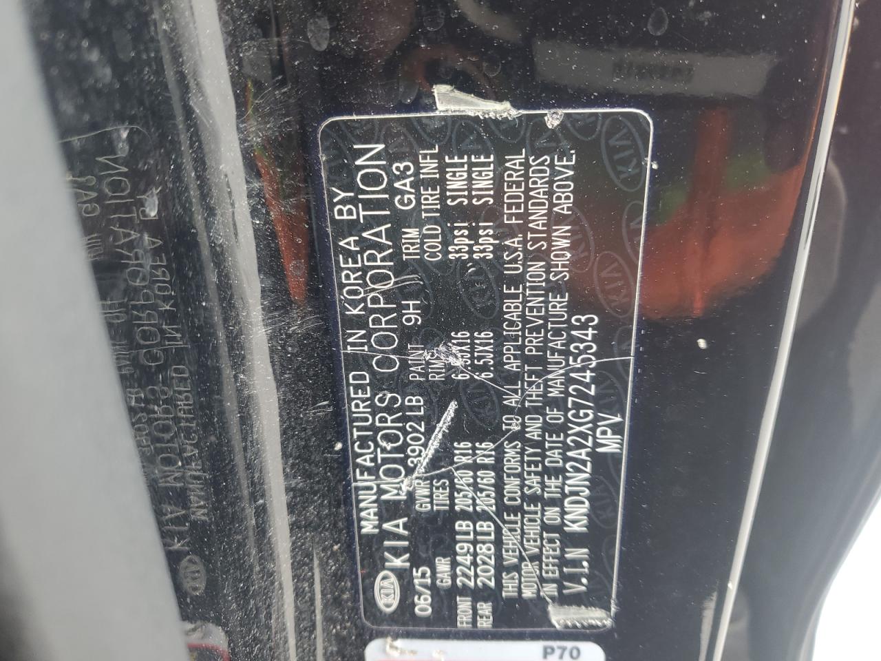 2016 KIA Soul VIN KNDJN2A2XG7245343 Copart auction photo, front end damage thumbnail 14
