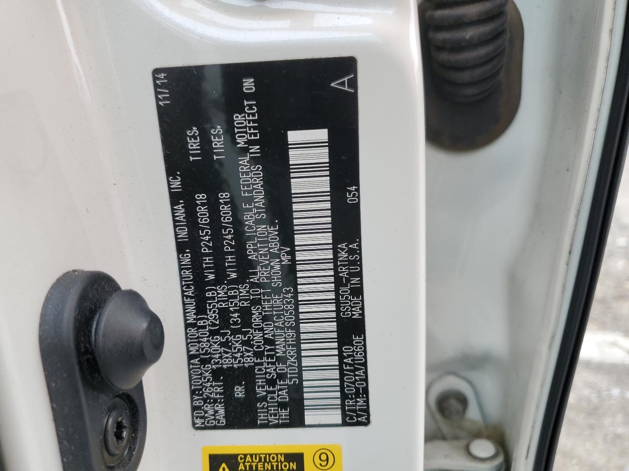 2015 Toyota Highlander VIN 5TDZKRFH9FS058343 Copart auction photo, front end damage thumbnail 16