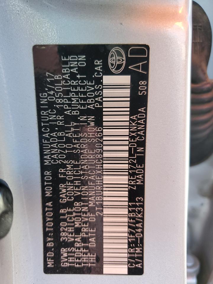 2017 Toyota Corolla VIN 2T1BURHEXHC890266 Copart auction photo, front end damage thumbnail 12