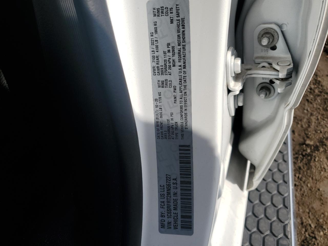 2021 RAM 1500 VIN 1C6SRFRT2MN567227 Copart auction photo, rear end / minor dent/scratches damage thumbnail 12