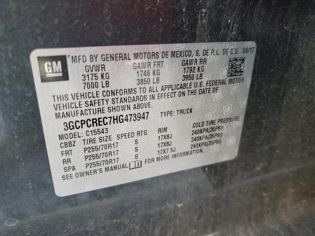 2017 Chevrolet Silverado VIN 3GCPCREC7HG473947 Copart auction photo, front end / rear end damage thumbnail 14