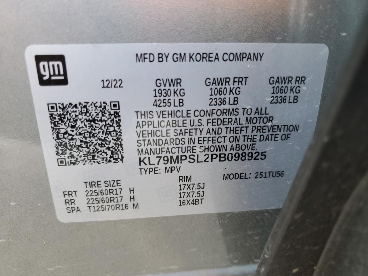 2023 Chevrolet TrailBlazer VIN KL79MPSL2PB098925 Copart auction photo, rear end damage thumbnail 13