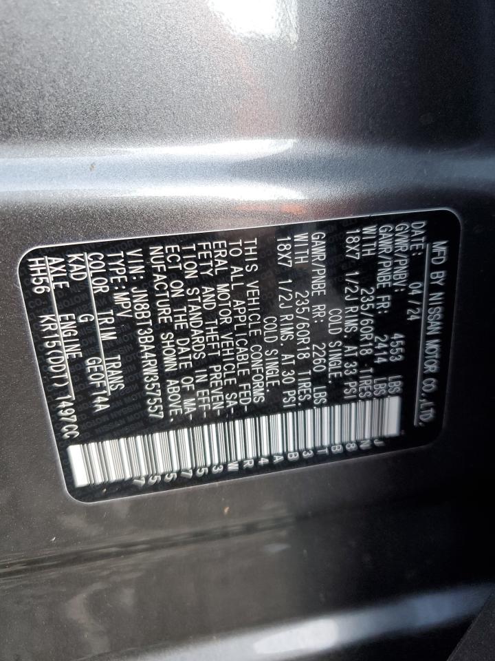 2024 Nissan Rogue VIN JN8BT3BA4RW357557 Copart auction photo, front end / rear end damage thumbnail 13