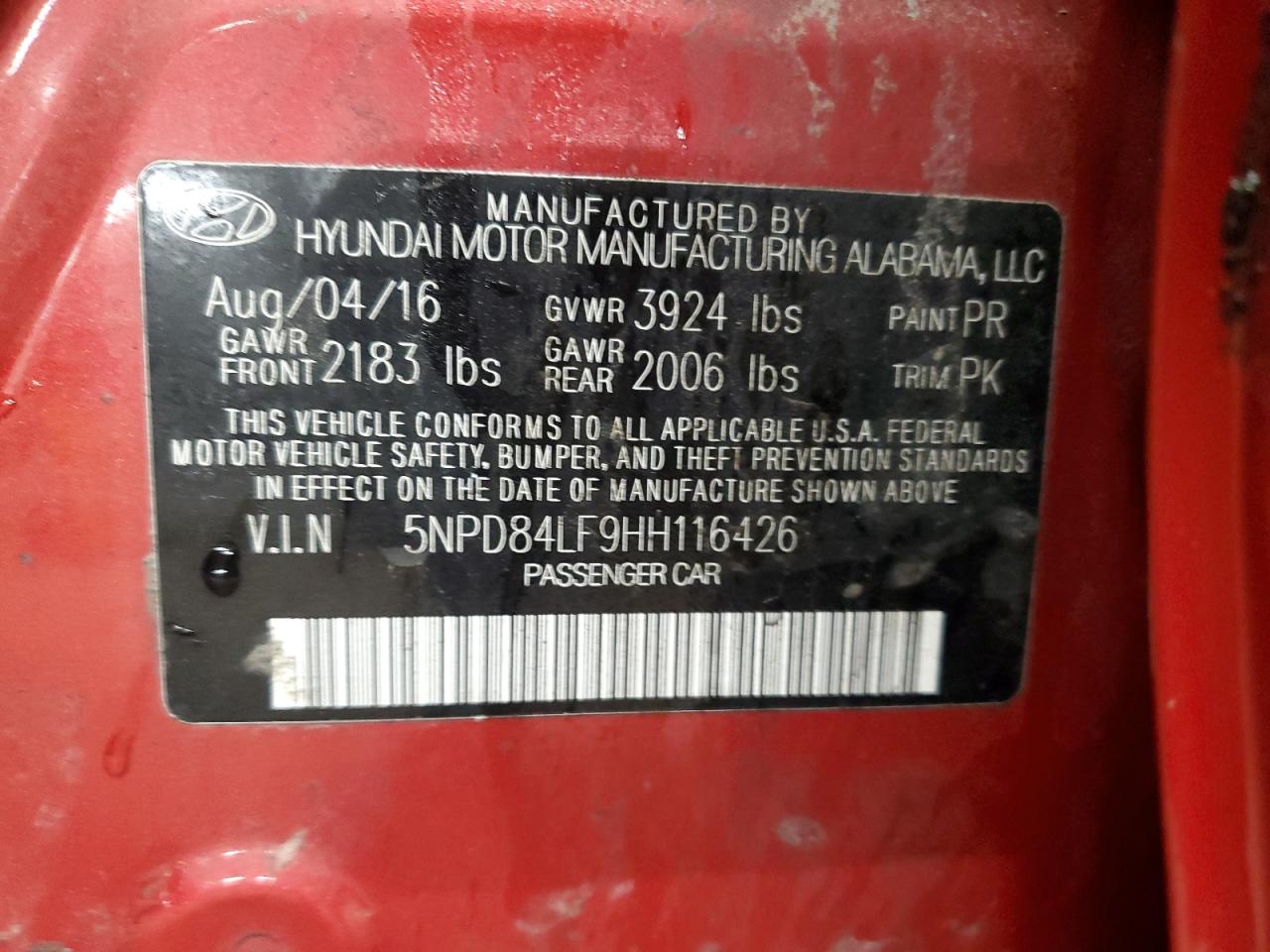 2017 Hyundai Elantra VIN 5NPD84LF9HH116426 Copart auction photo, front end damage thumbnail 13