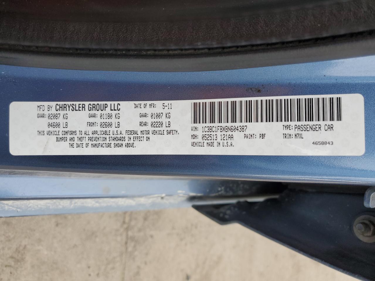 2011 Chrysler 200 VIN 1C3BC1FBXBN604387 Copart auction photo, front end damage thumbnail 13