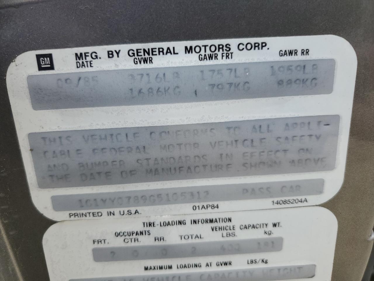 1986 Chevrolet Corvette VIN 1G1YY0789G5105312 Copart auction photo, mechanical damage thumbnail 12