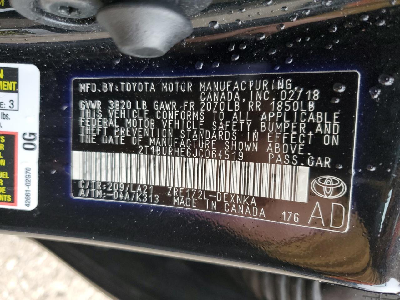 2018 Toyota Corolla VIN 2T1BURHE6JC064519 Copart auction photo, front end damage thumbnail 13