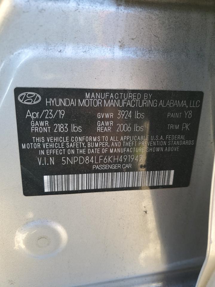 2019 Hyundai Elantra VIN 5NPD84LF6KH491942 Copart auction photo, rear end / side damage thumbnail 14