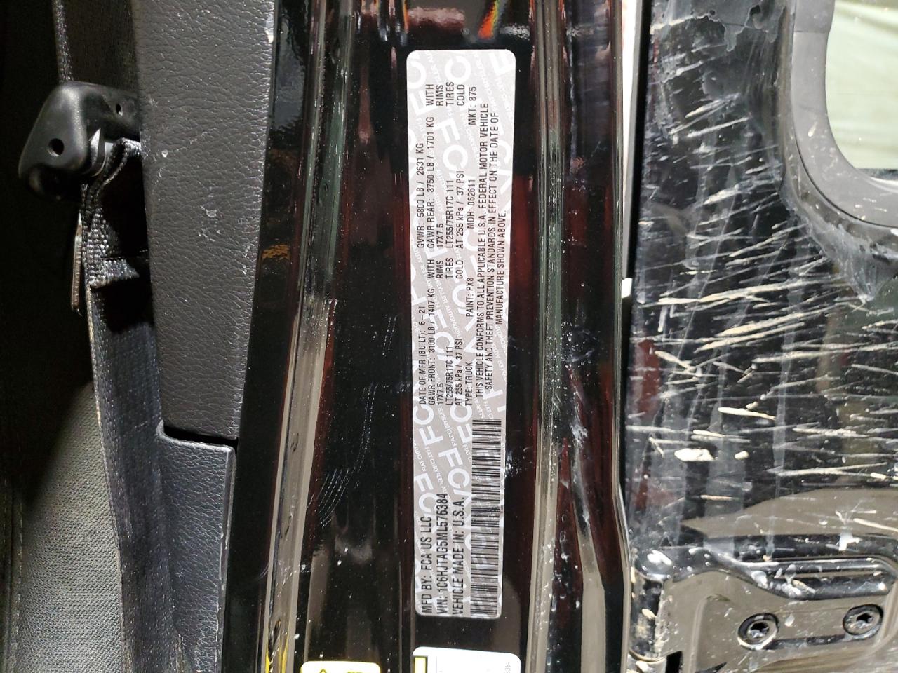 2021 Jeep Gladiator VIN 1C6HJTAG5ML576384 Copart auction photo, water/flood damage thumbnail 15