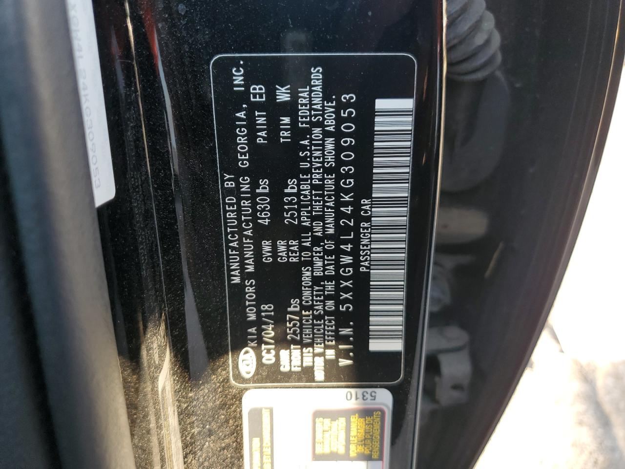 2019 KIA Optima VIN 5XXGW4L24KG309053 Copart auction photo, front end damage thumbnail 14