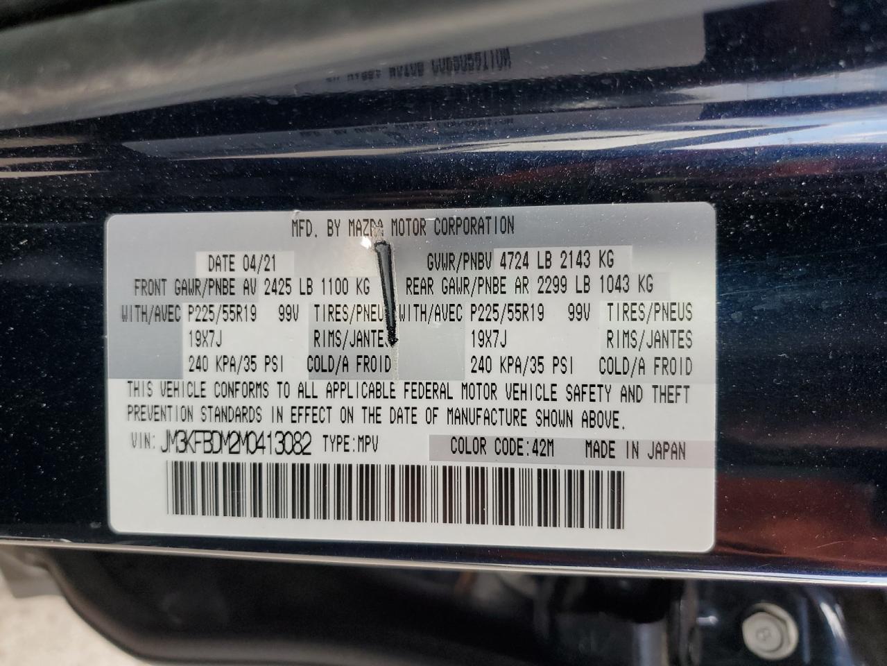 2021 Mazda CX-5 VIN JM3KFBDM2M0413082 Copart auction photo, front end / rear end damage thumbnail 13