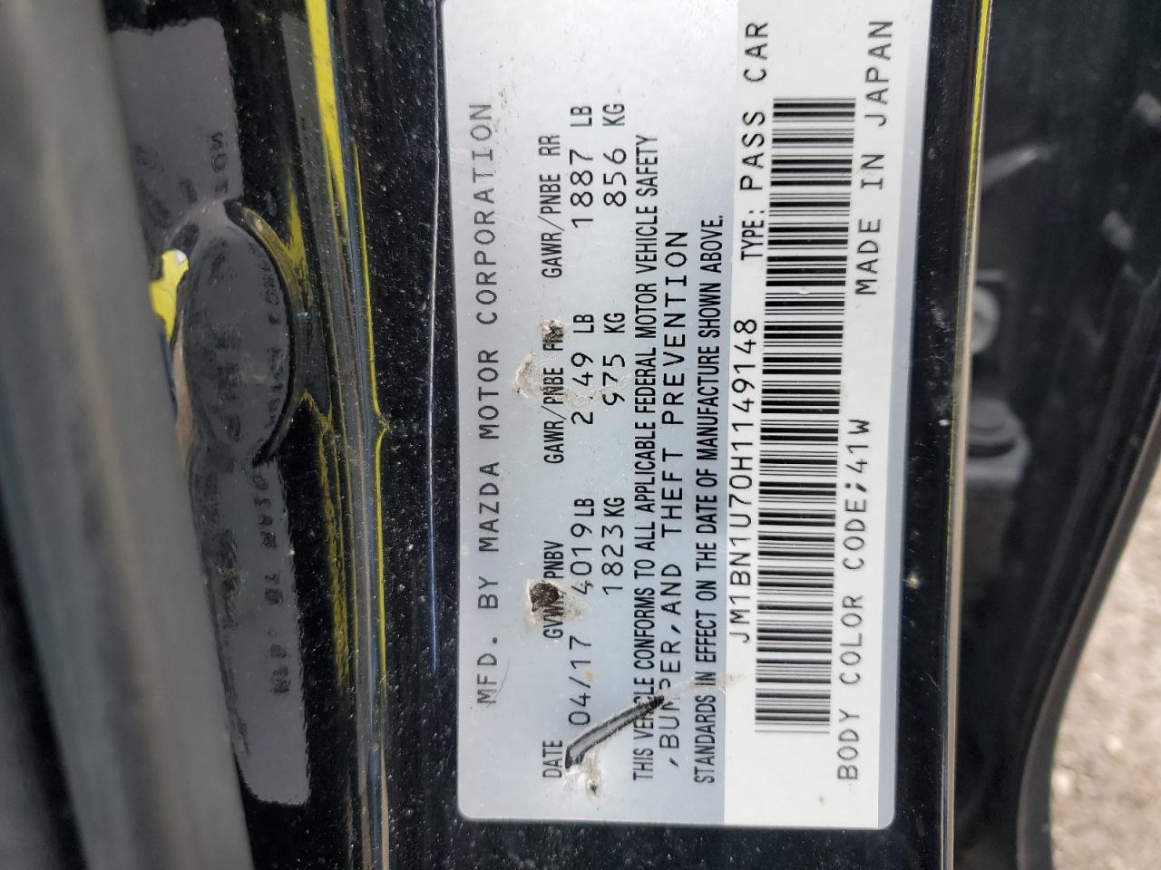 2017 Mazda 3 VIN JM1BN1U70H1149148 Copart auction photo, side / rear end damage thumbnail 12