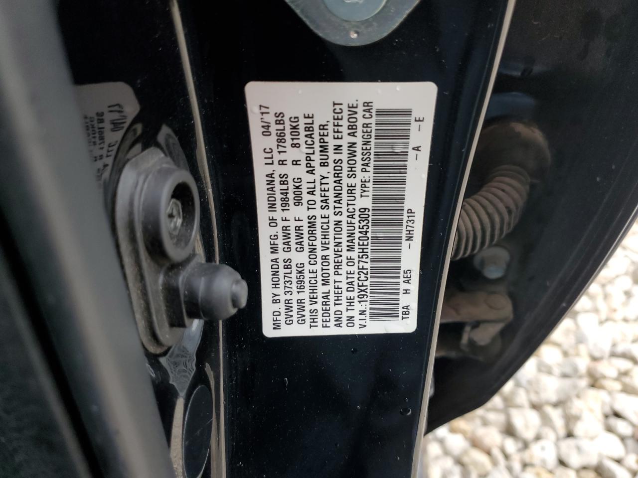 2017 Honda Civic VIN 19XFC2F75HE045309 Copart auction photo, front end damage thumbnail 13