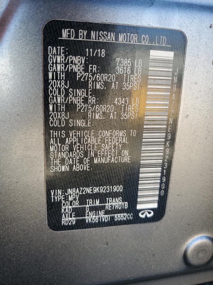 2019 Infiniti QX80 VIN JN8AZ2NE9K9231900 Copart auction photo, front end damage thumbnail 14