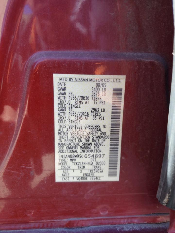 2005 Nissan XTerra VIN 5N1AN08W95C654897 Copart auction photo, minor dent/scratches damage thumbnail 13