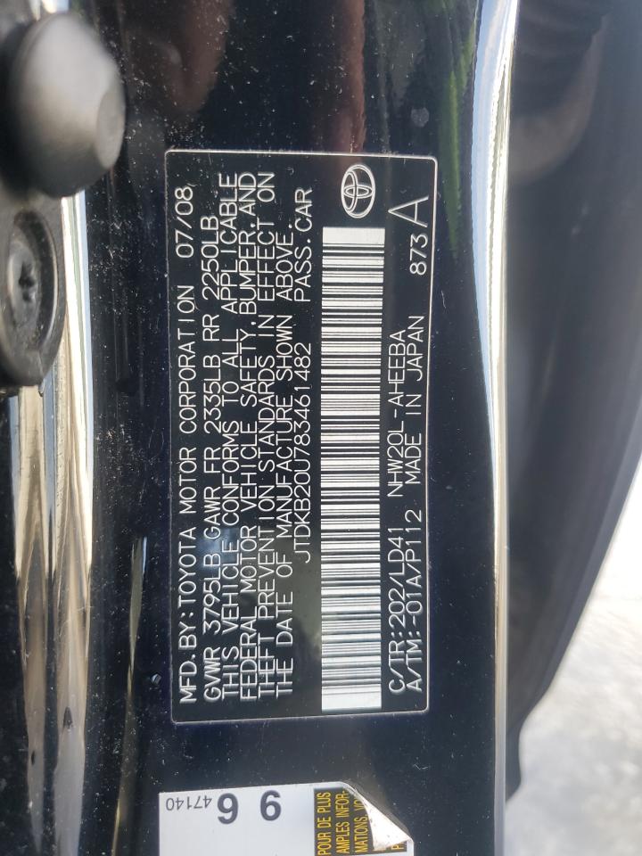 2008 Toyota Prius VIN JTDKB20U783461482 Copart auction photo, rear end damage thumbnail 12