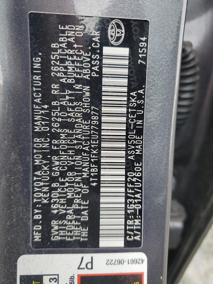 2014 Toyota Camry VIN 4T1BF1FK1EU779877 Copart auction photo, front end / undercarriage damage thumbnail 14