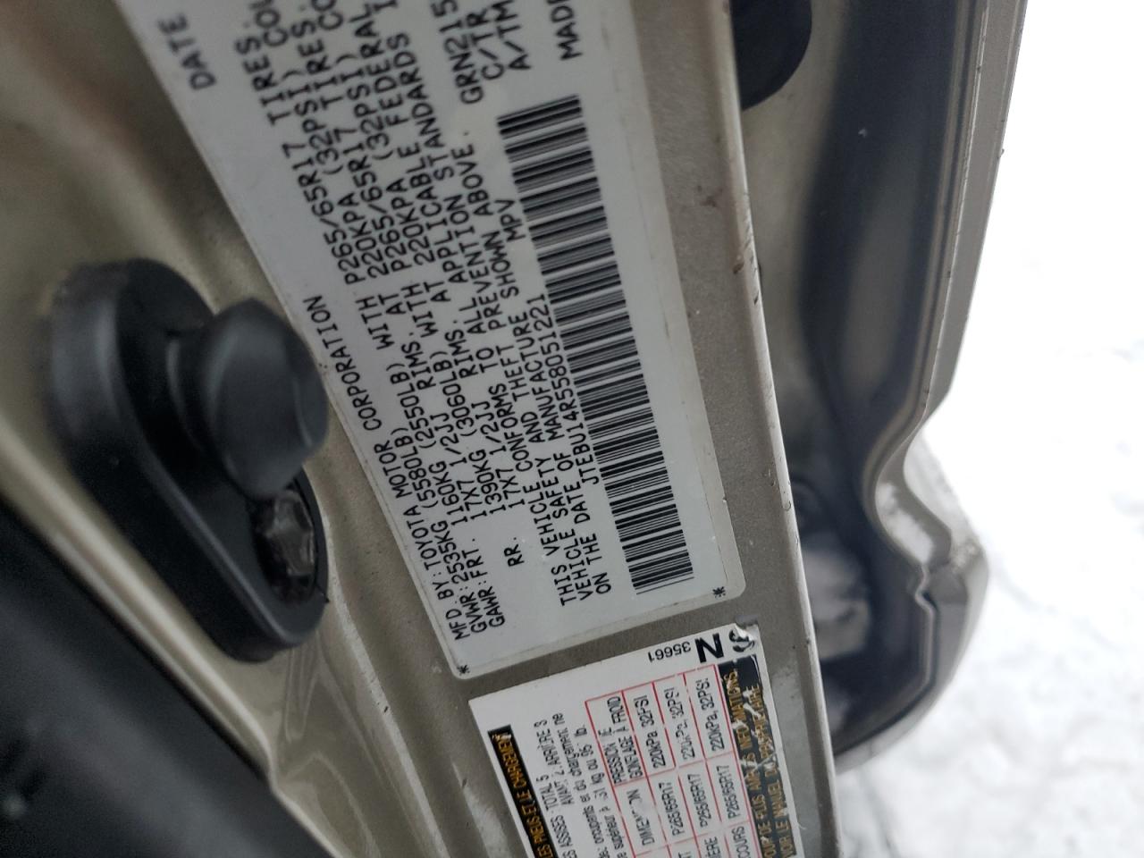 2005 Toyota 4Runner VIN JTEBU14R558051221 Copart auction photo, mechanical / minor dent/scratches damage thumbnail 13