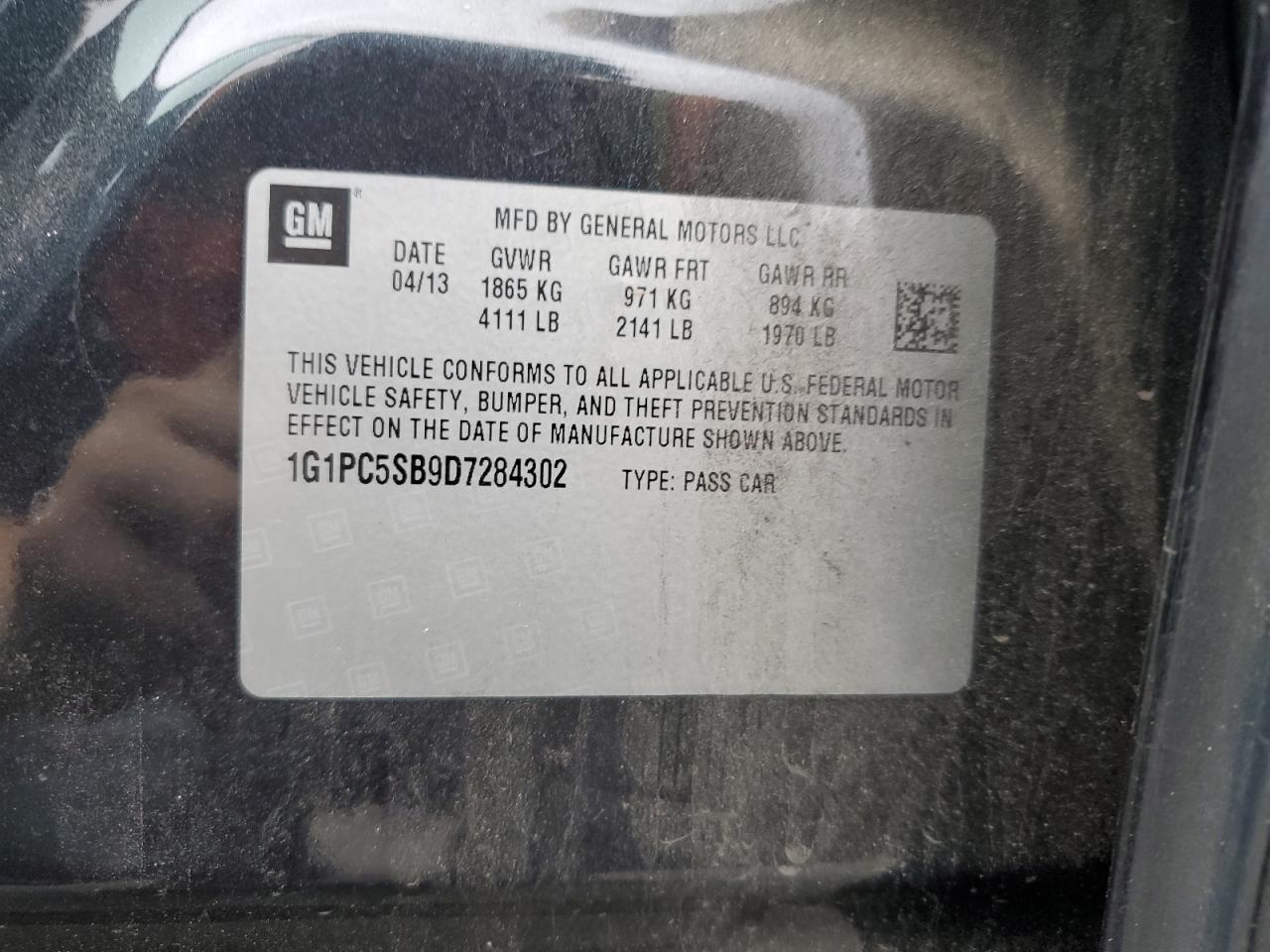 2013 Chevrolet Cruze VIN 1G1PC5SB9D7284302 Copart auction photo, front end damage thumbnail 13