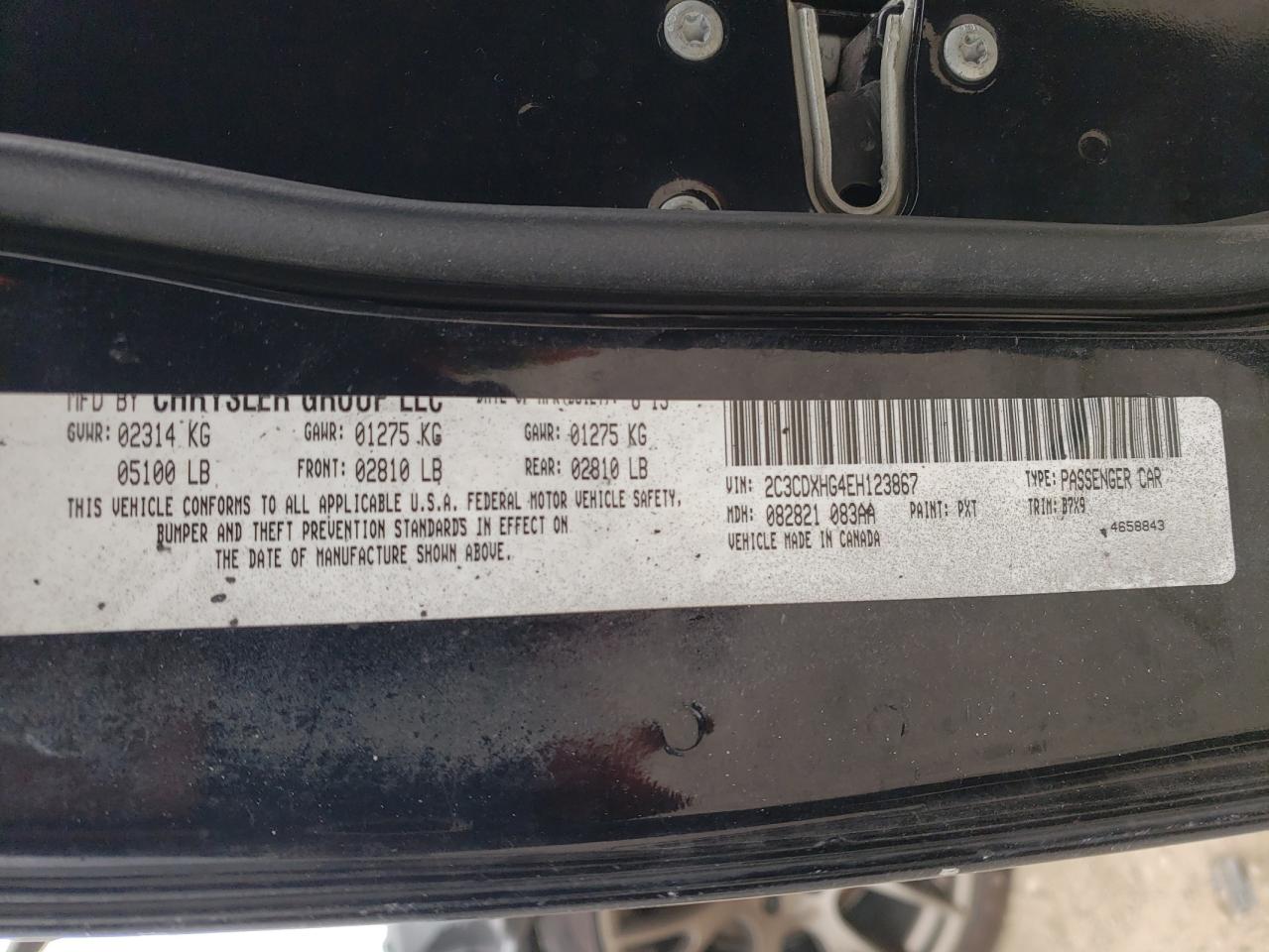 2014 Dodge Charger VIN 2C3CDXHG4EH123867 Copart auction photo, front end damage thumbnail 12