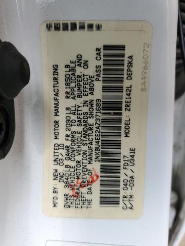 2010 Toyota Corolla VIN 1NXBU4EE2AZ371689 Copart auction photo, rear end / mechanical damage thumbnail 13