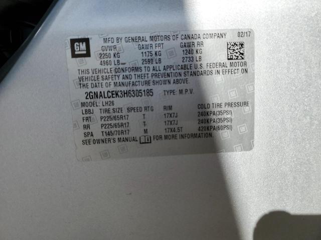2017 Chevrolet Equinox VIN 2GNALCEK3H6305185 Copart auction photo, all over / hail damage thumbnail 12