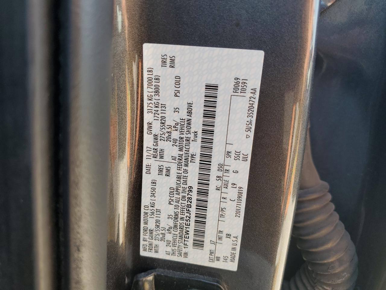 2018 Ford F-150 VIN 1FTEW1E52JFB28799 Copart auction photo, front end / minor dent/scratches damage thumbnail 12