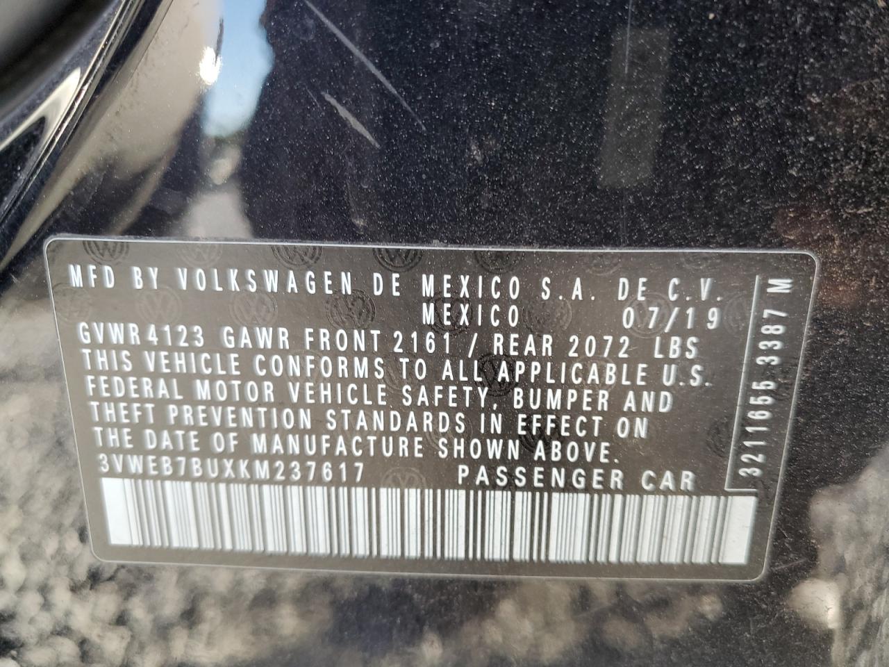 2019 Volkswagen Jetta VIN 3VWEB7BUXKM237617 Copart auction photo, front end damage thumbnail 14