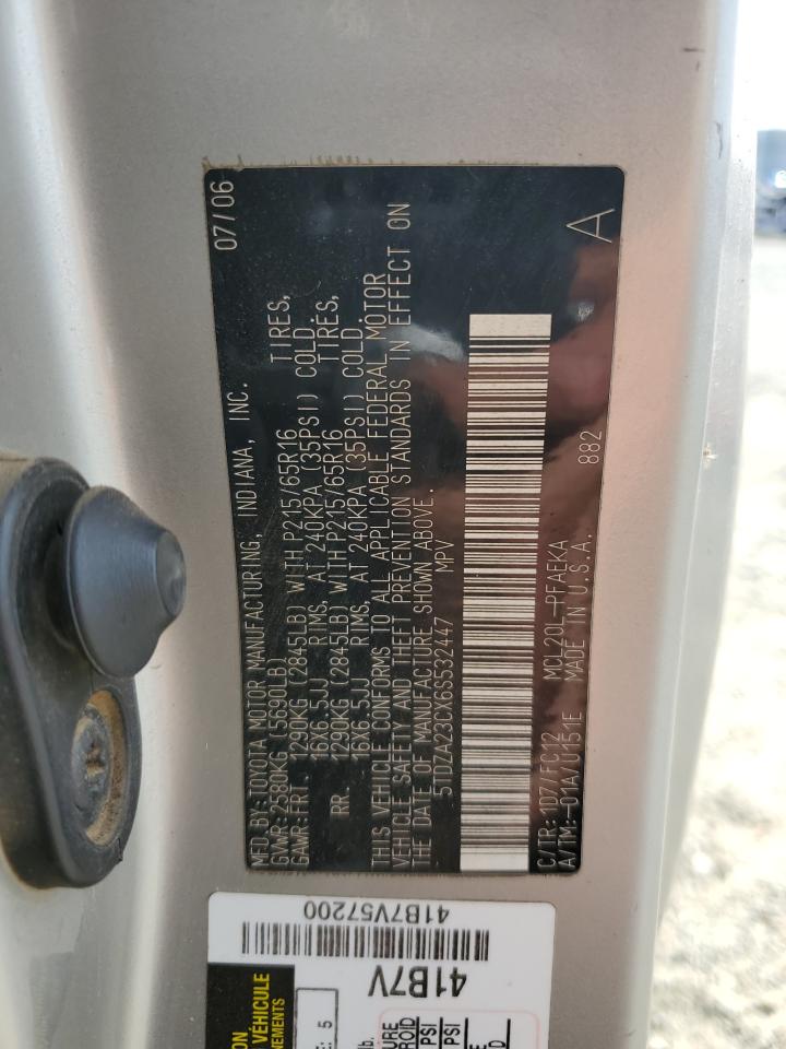 2006 Toyota Sienna VIN 5TDZA23CX6S532447 Copart auction photo, side damage thumbnail 13
