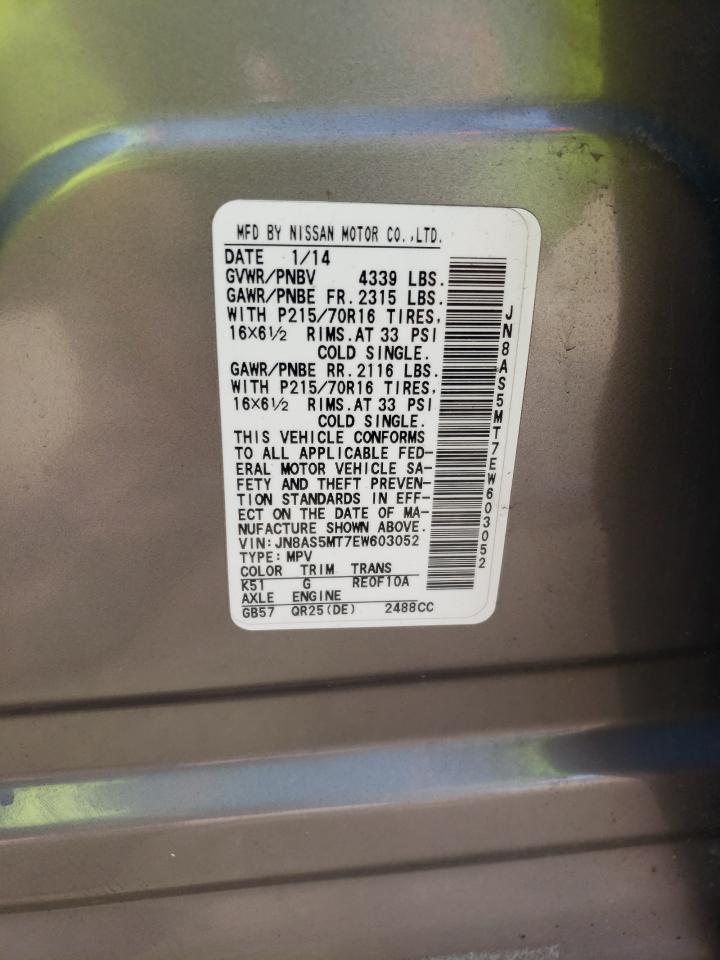 2014 Nissan Rogue VIN JN8AS5MT7EW603052 Copart auction photo, front end damage thumbnail 13