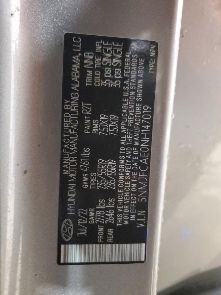 2022 Hyundai Tucson VIN 5NMJFCAE0NH147019 Copart auction photo, all over damage thumbnail 13