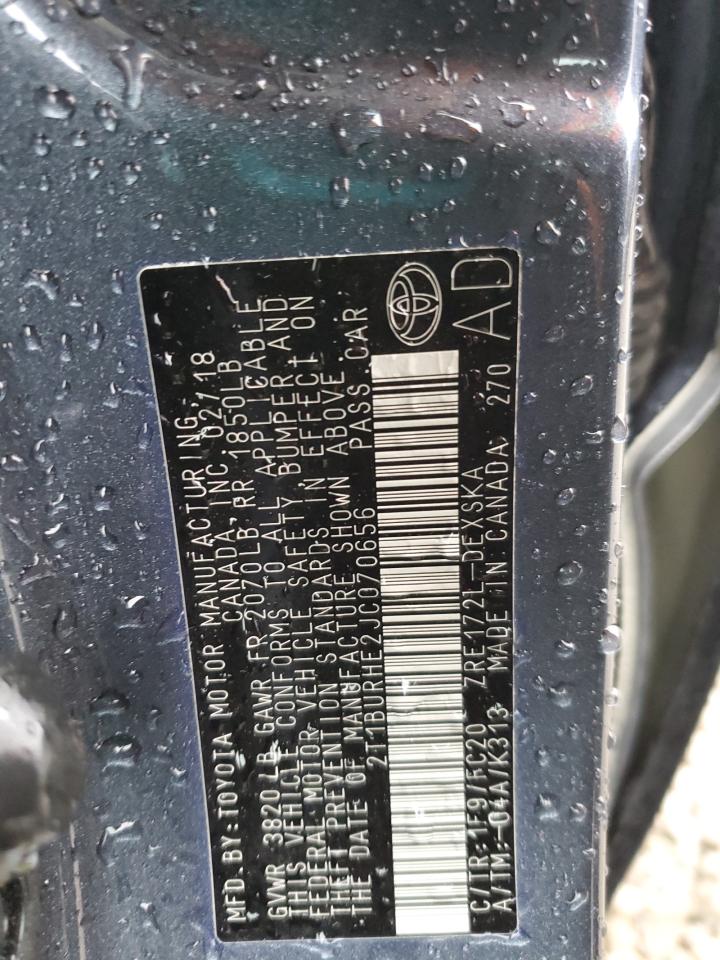 2018 Toyota Corolla VIN 2T1BURHE2JC070656 Copart auction photo, side damage thumbnail 12
