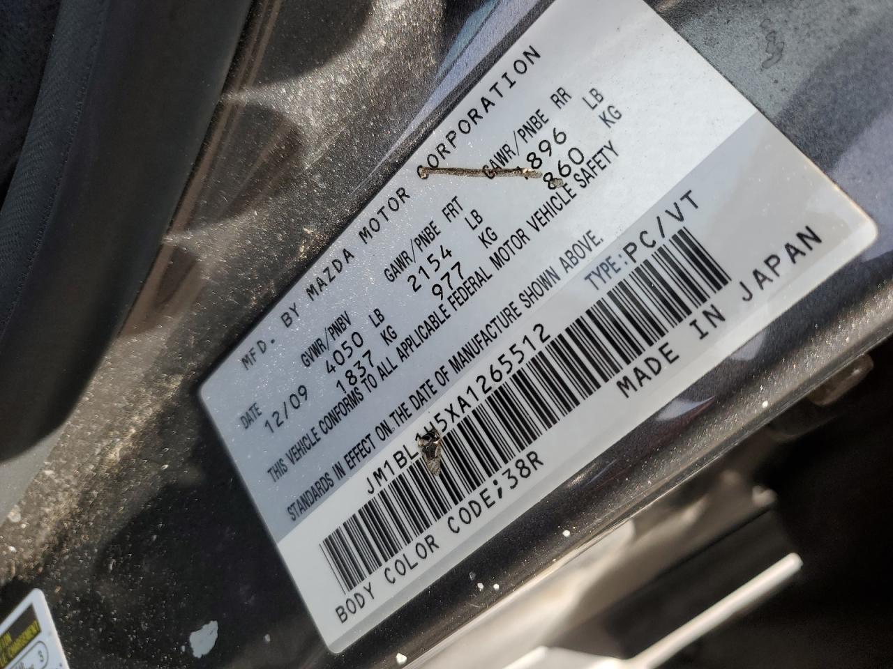 2010 Mazda 3 VIN JM1BL1H5XA1265512 Copart auction photo, front end damage thumbnail 12