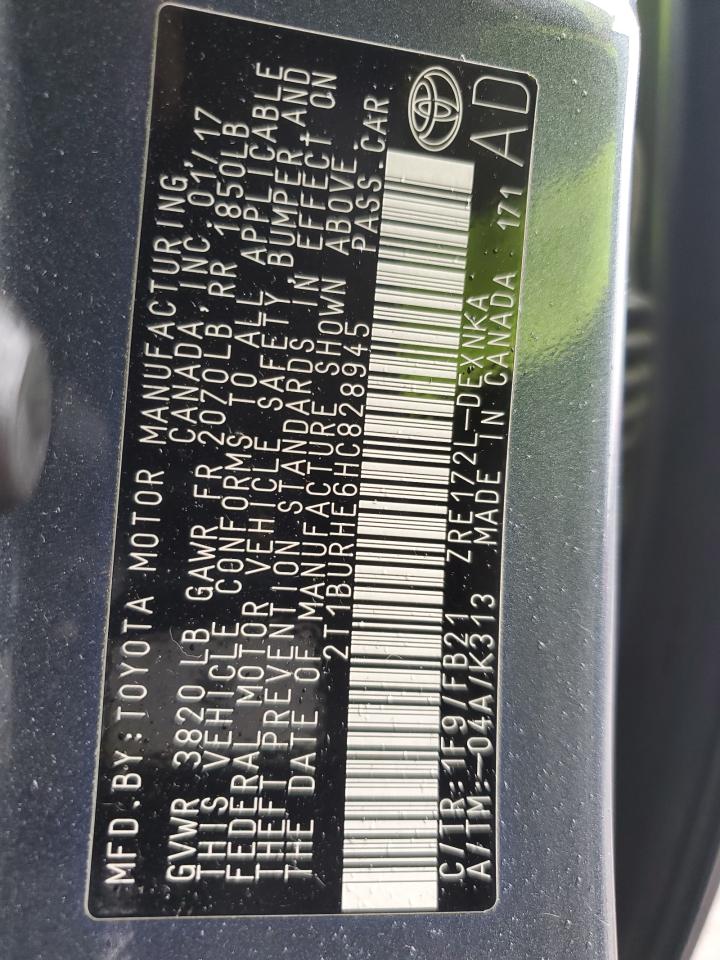2017 Toyota Corolla VIN 2T1BURHE6HC828945 Copart auction photo, all over damage thumbnail 14
