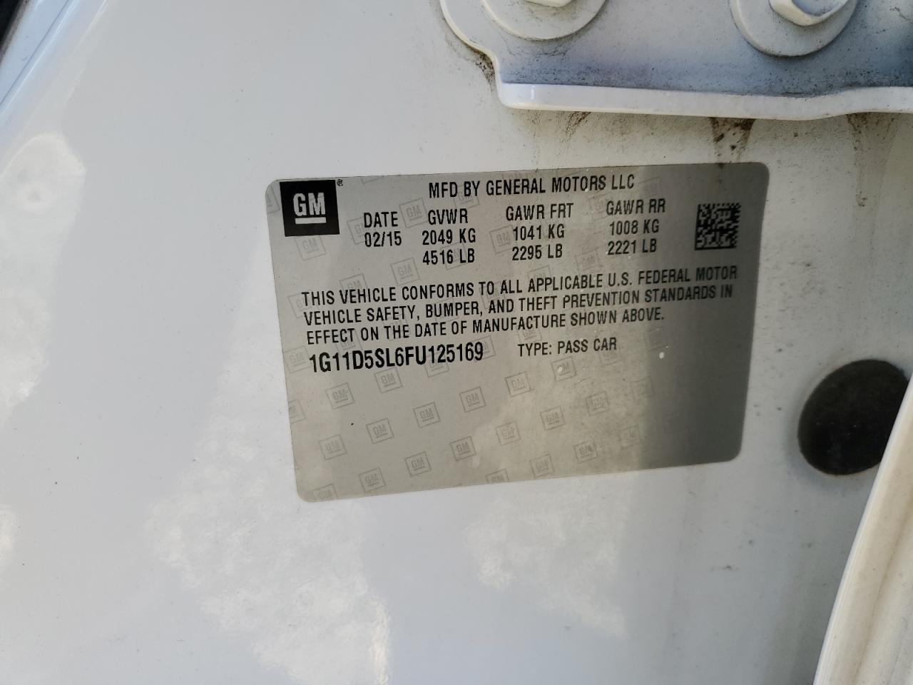 2015 Chevrolet Malibu VIN 1G11D5SL6FU125169 Copart auction photo, all over damage thumbnail 13