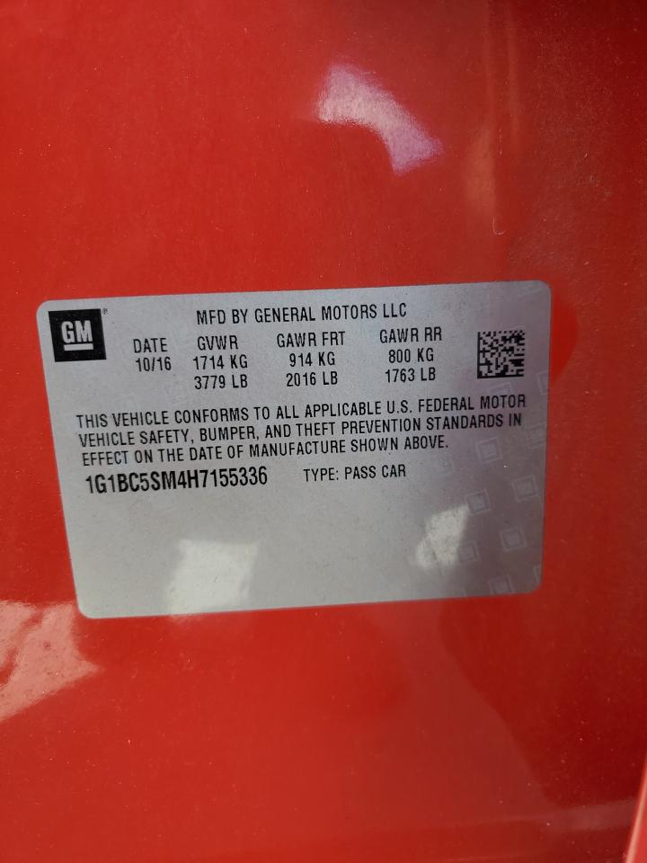2017 Chevrolet Cruze VIN 1G1BC5SM4H7155336 Copart auction photo, rear end / side damage thumbnail 12