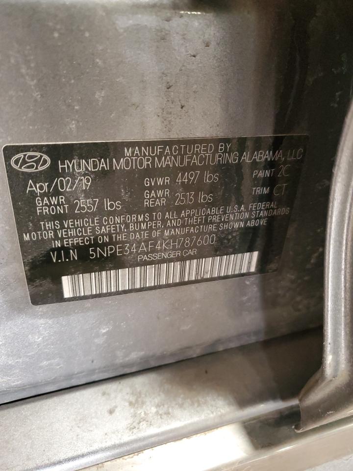 2019 Hyundai Sonata VIN 5NPE34AF4KH787600 Copart auction photo, front end / rear end damage thumbnail 12