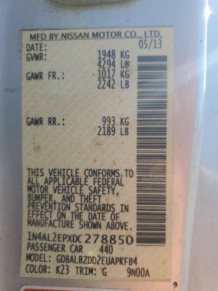 2013 Nissan Altima VIN 1N4AL2EPXDC278850 Copart auction photo, rear end damage thumbnail 13
