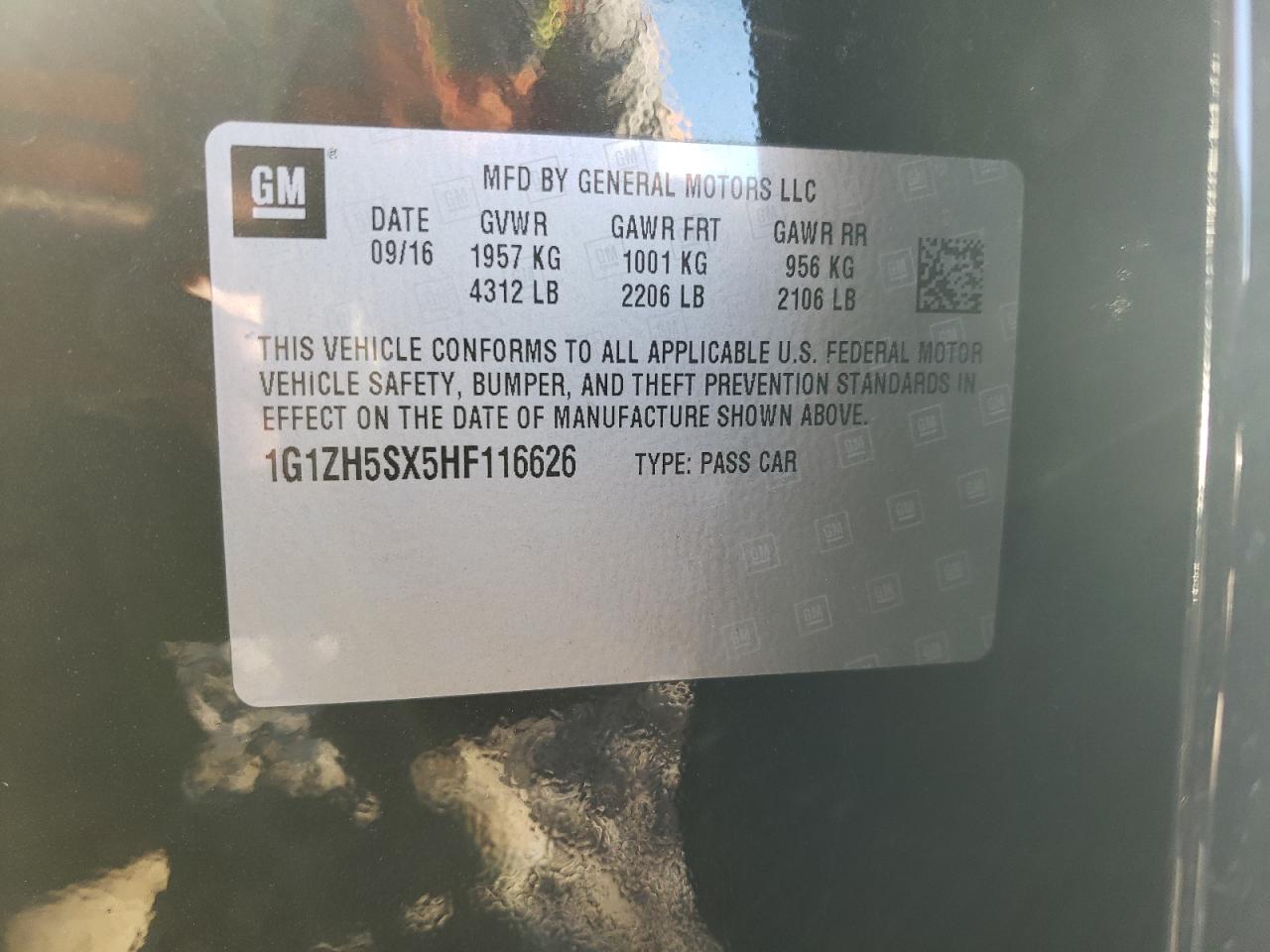 2017 Chevrolet Malibu VIN 1G1ZH5SX5HF116626 Copart auction photo, side / front end damage thumbnail 14
