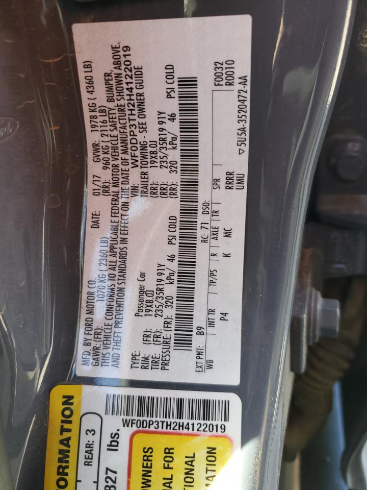 2017 Ford Focus VIN WF0DP3TH2H4122019 Copart auction photo, front end damage thumbnail 14