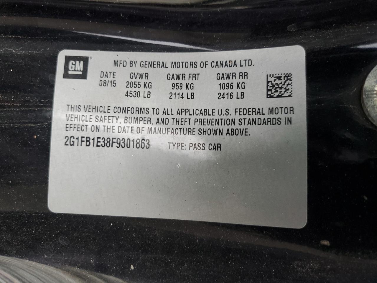 2015 Chevrolet Camaro VIN 2G1FB1E38F9301863 Copart auction photo, front end / rear end damage thumbnail 15