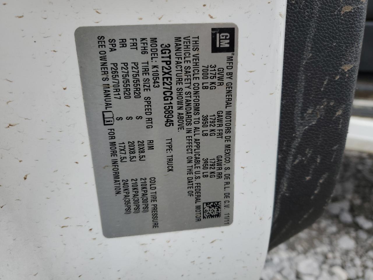 2012 GMC Sierra VIN 3GTP2XE27CG158945 Copart auction photo, front end damage thumbnail 14