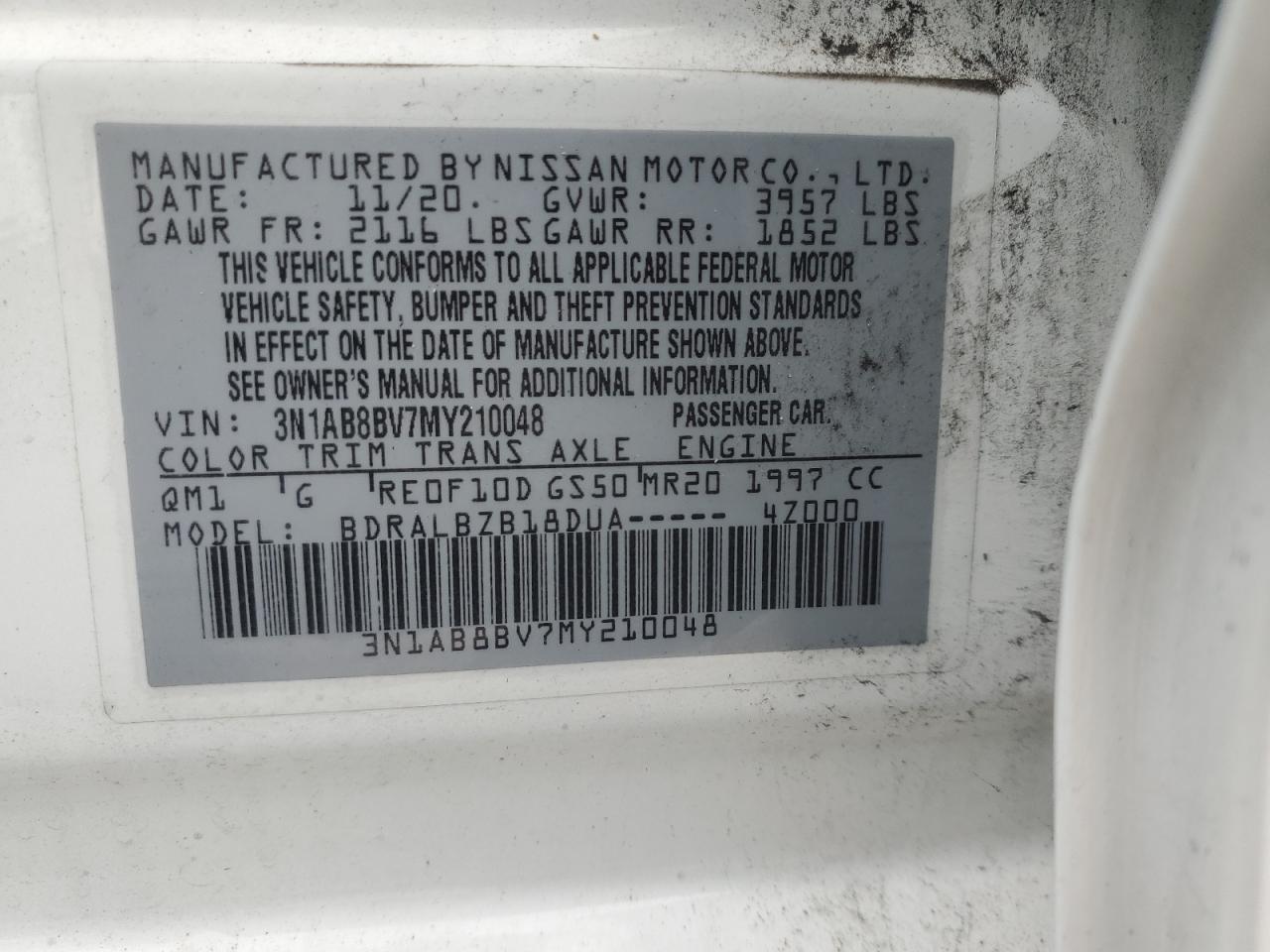 2021 Nissan Sentra VIN 3N1AB8BV7MY210048 Copart auction photo, front end / side damage thumbnail 12