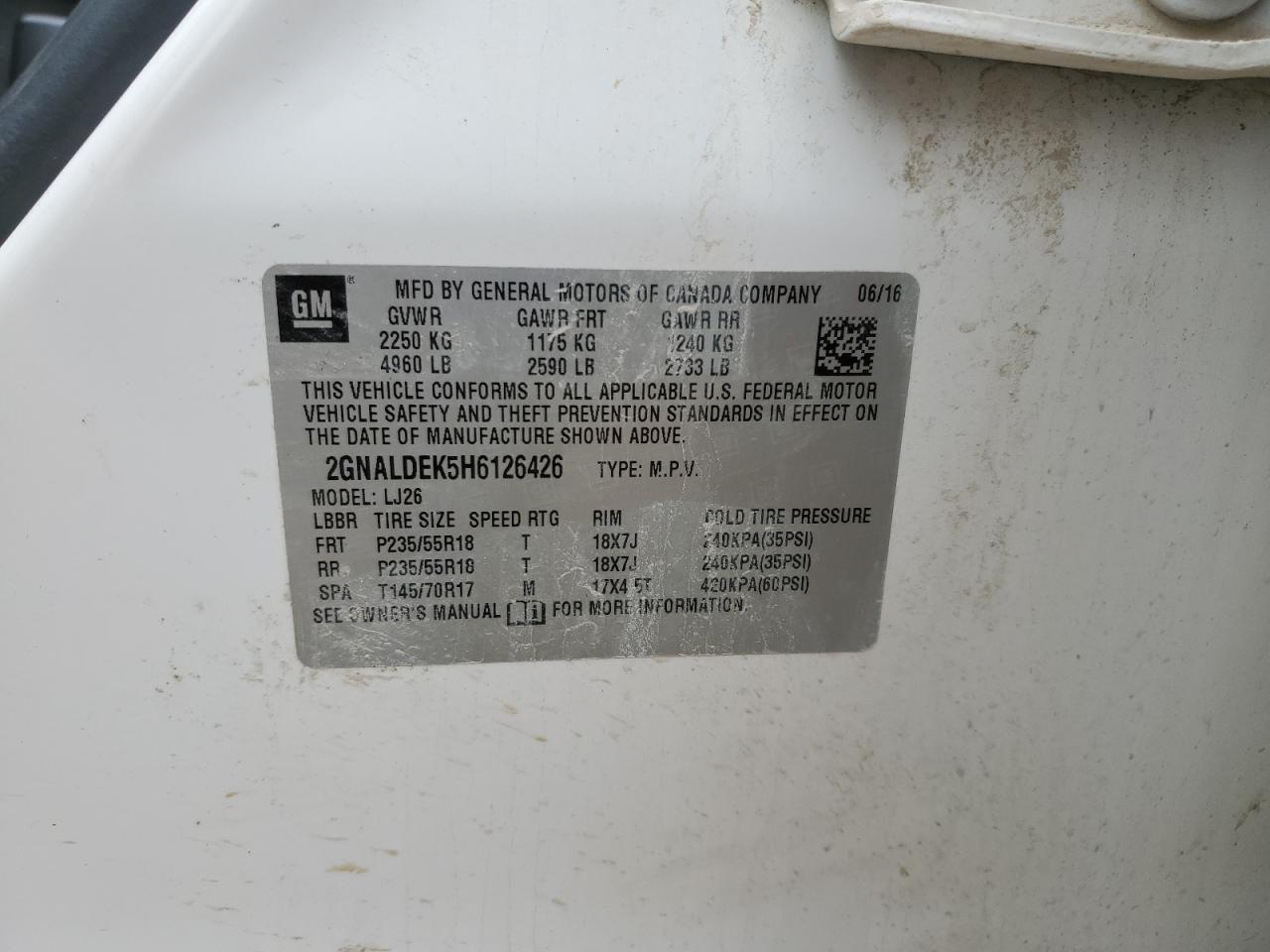 2017 Chevrolet Equinox VIN 2GNALDEK5H6126426 Copart auction photo, front end damage thumbnail 12