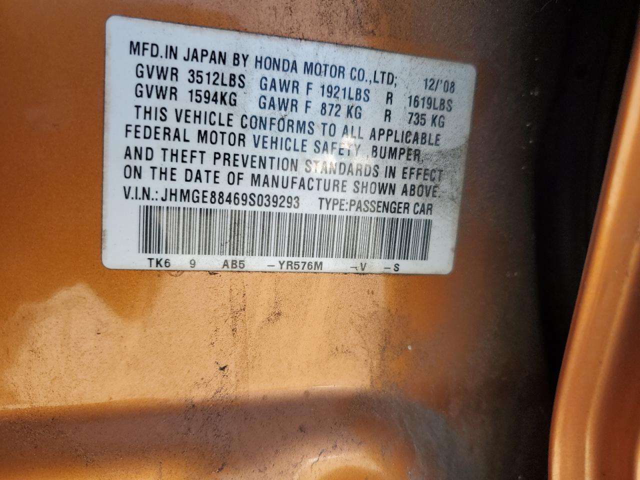 2009 Honda Fit VIN JHMGE88469S039293 Copart auction photo, front end / minor dent/scratches damage thumbnail 12