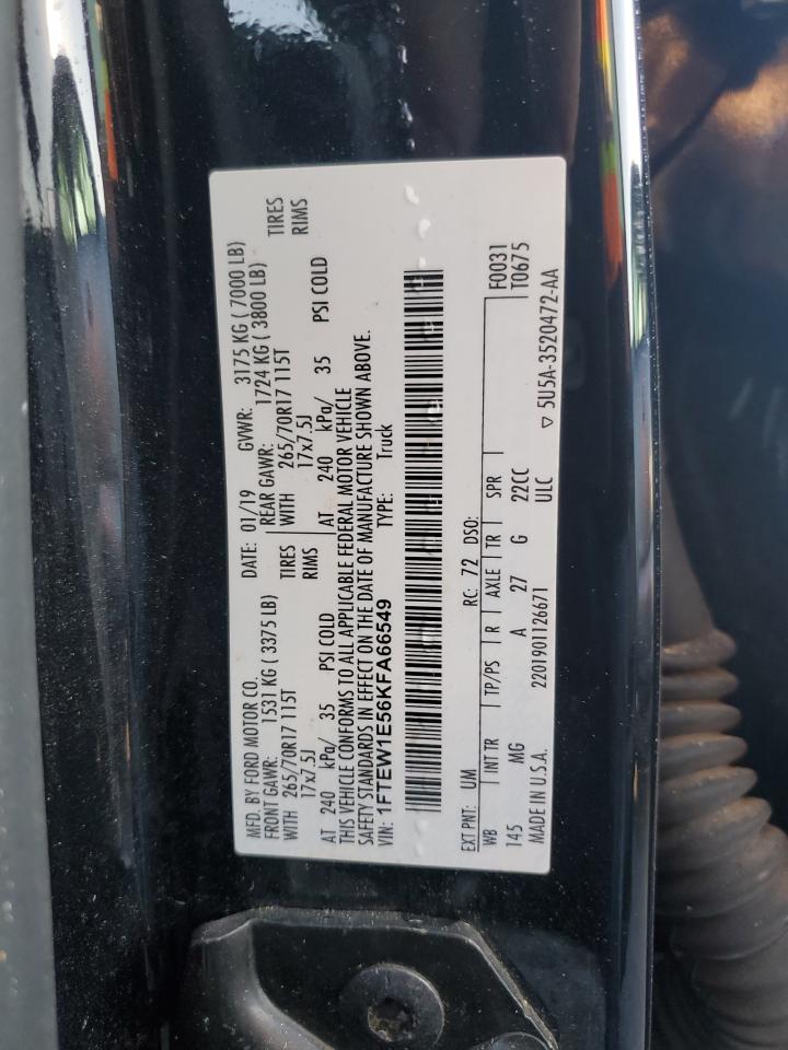 2019 Ford F-150 VIN 1FTEW1E56KFA66549 Copart auction photo, top/roof damage thumbnail 12